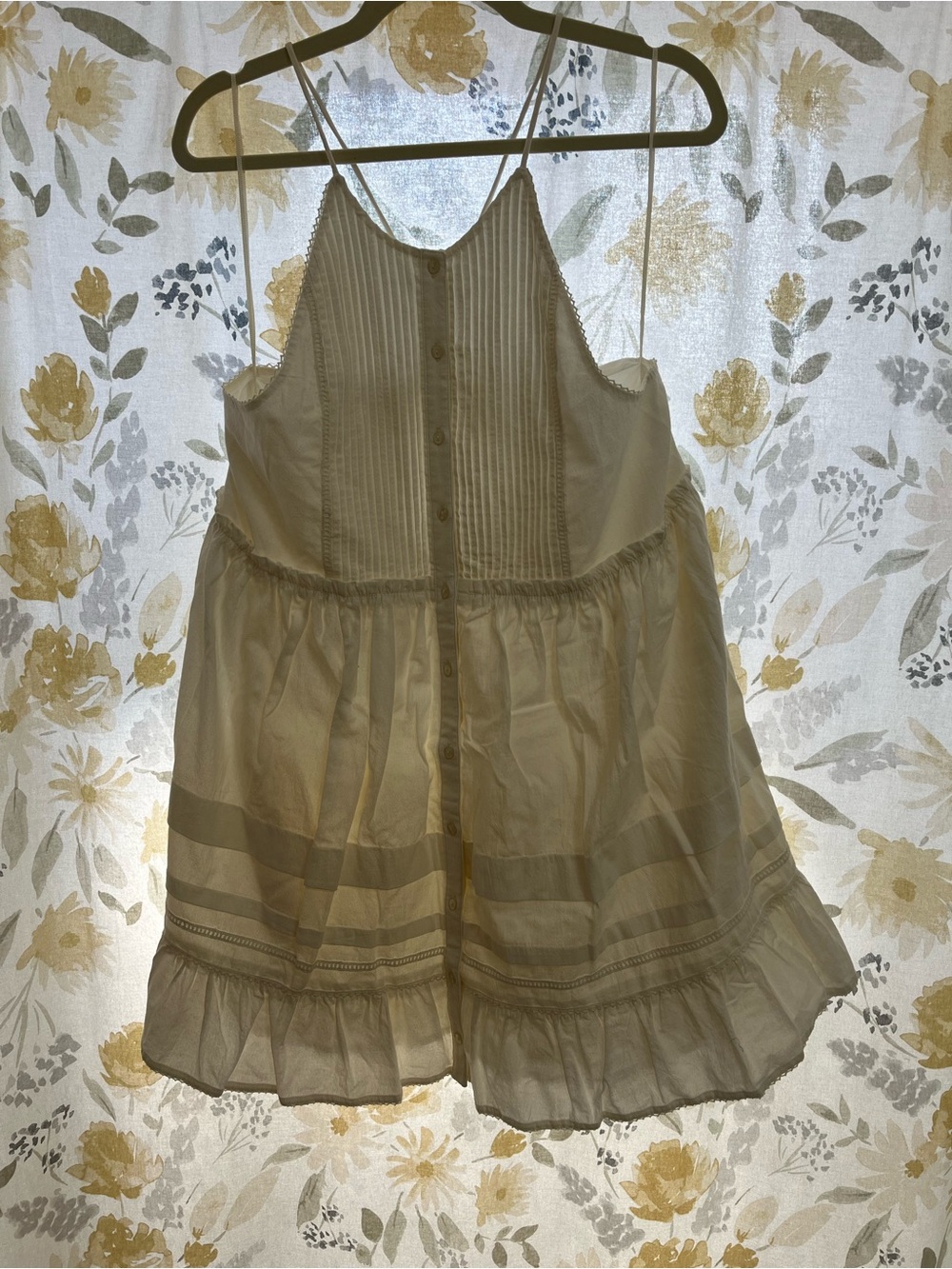 Free People Cream Button-Front Tiered Mini Dress